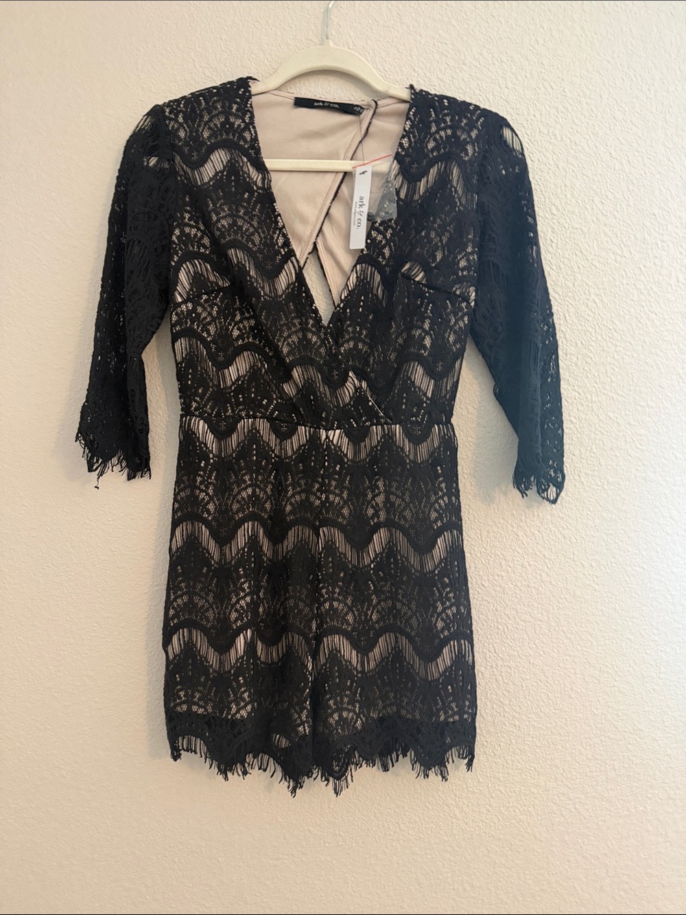 Ark & Co Black Lace Romper with Nude Lining & Open Back